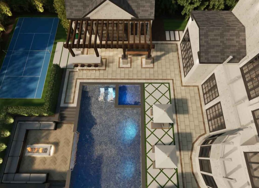 beautiful combination of modern yet traditional design for a large backyard