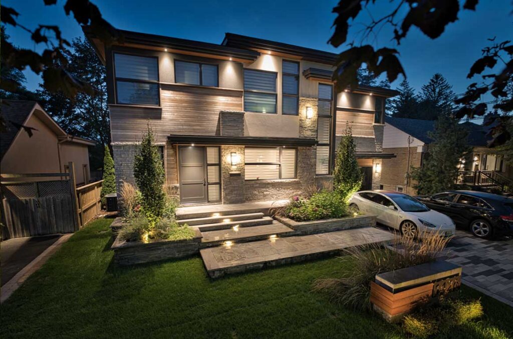 modern home with modern landscaping and natural stone in oakville